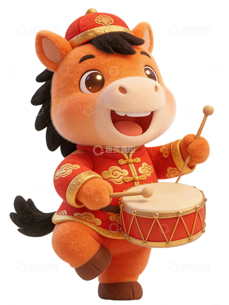 高清大图下载【趣麦麦图】可爱牛年鼓乐卡通毛绒玩具