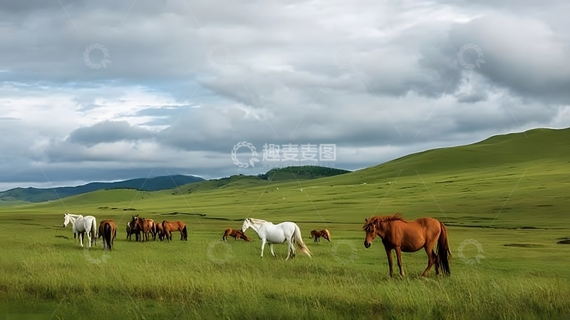 高清大图下载【趣麦麦图】草原骏马自然风光摄影图片