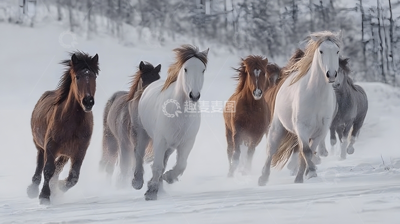 高清大图下载【趣麦麦图】雪地奔马自然风光摄影