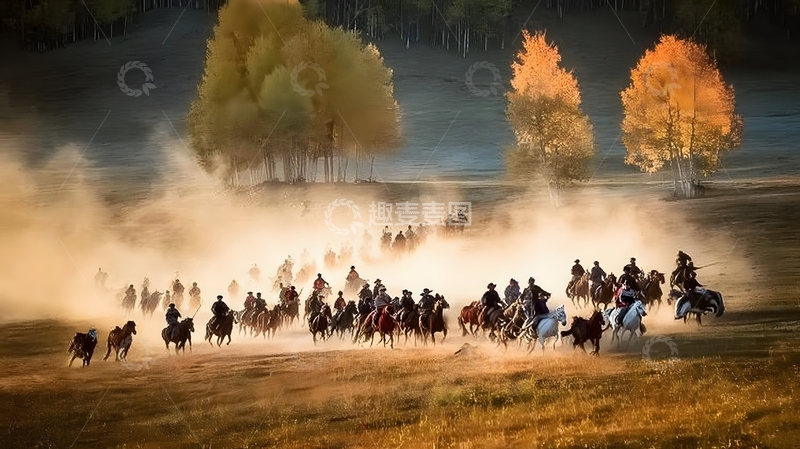 高清大图下载【趣麦麦图】-草原奔腾骏马群