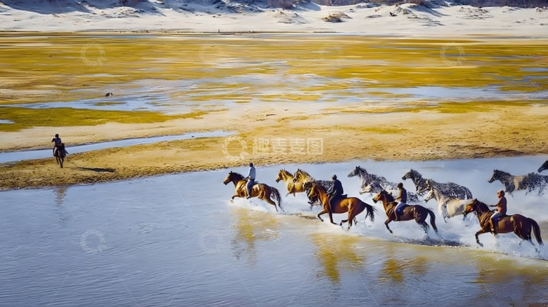 高清大图下载【趣麦麦图】草原马群奔跑风光摄影