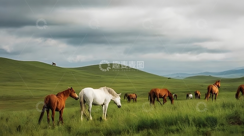 高清大图下载【趣麦麦图】草原骏马风光摄影图片