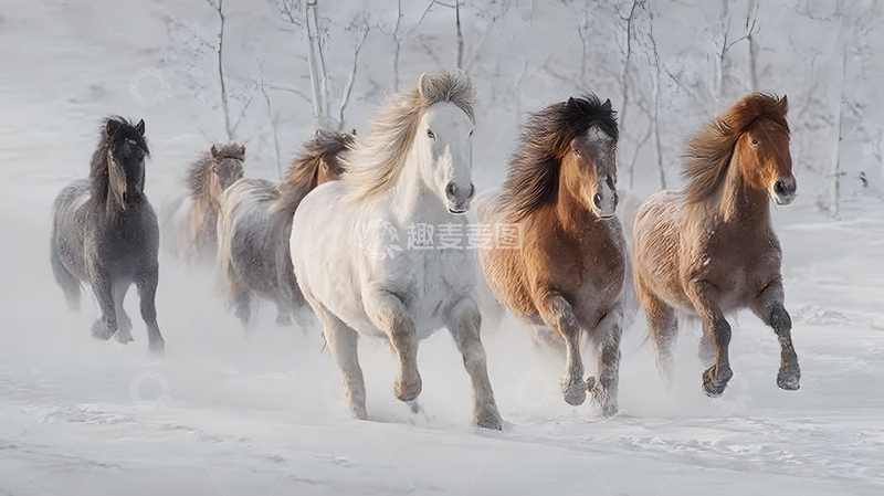 高清大图下载【趣麦麦图】雪原奔马群野性摄影