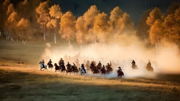 秋风牧马金黄林