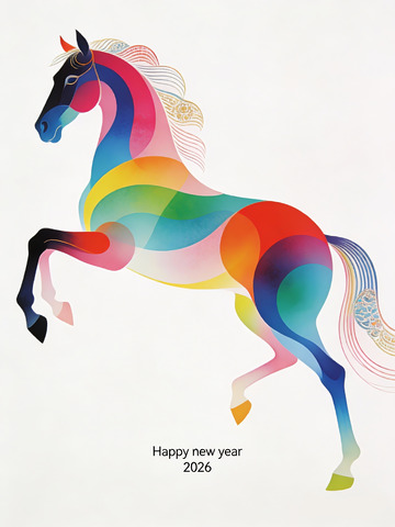 彩色马新年祝福艺术插画