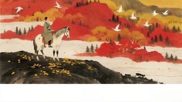 秋意浓骑马山水水墨画