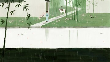 古风庭院仕女白马插画