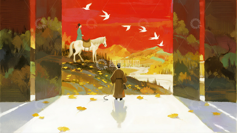 高清大图下载【趣麦麦图】古风山水白马人绘景