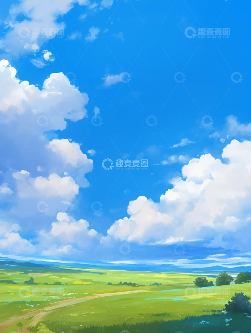 高清大图下载【趣麦麦图】治愈系动漫草原晴空
