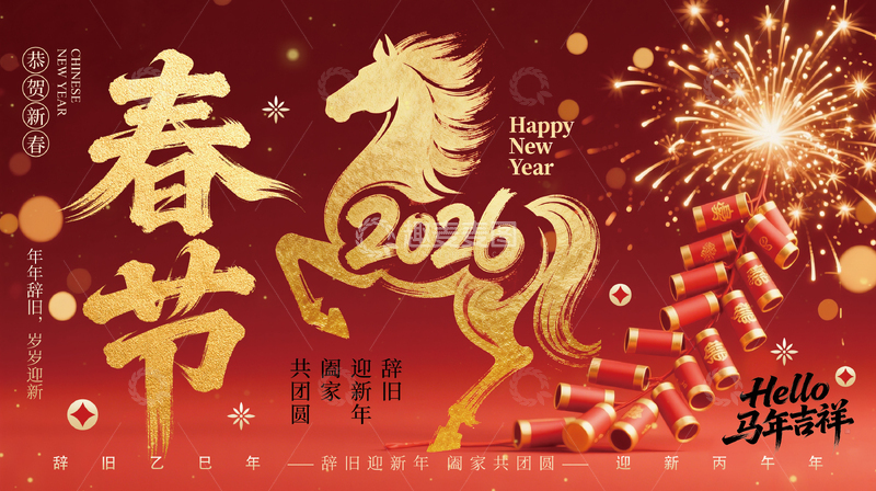 源文件下载【趣麦麦图】-马年春节祝福海报展板