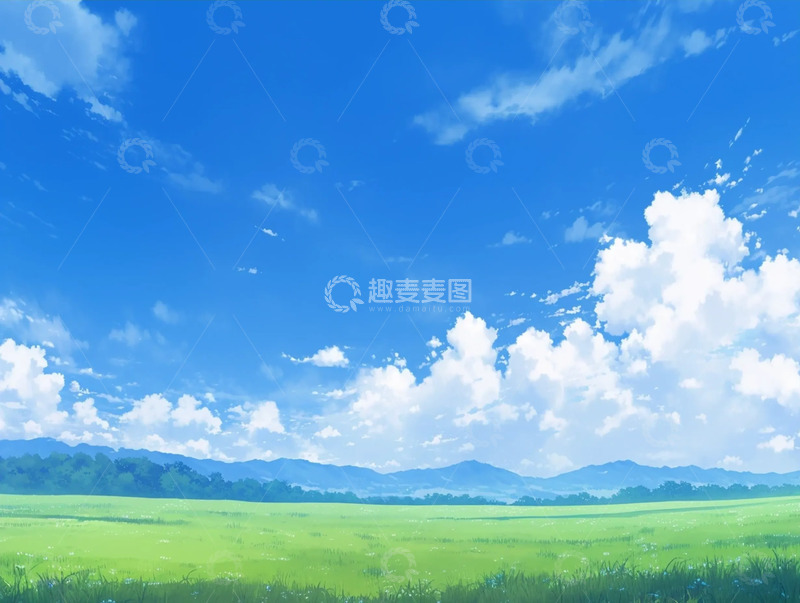 高清大图下载【趣麦麦图】动漫风晴空草原风景