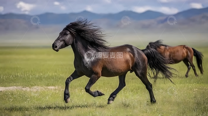 高清大图下载【趣麦麦图】草原奔马自然风光摄影图