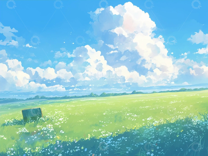 高清大图下载【趣麦麦图】治愈系蓝天白云草地