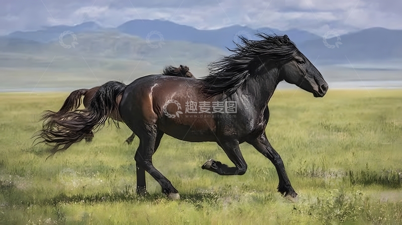 高清大图下载【趣麦麦图】草原骏马奔腾油画风景