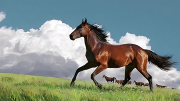 草原骏马奔腾插画图片