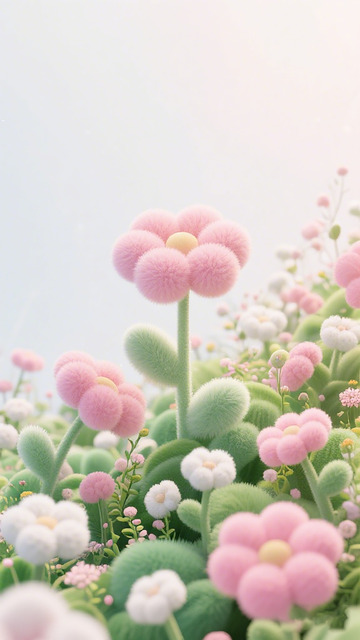 毛绒球花朵梦幻花园插画