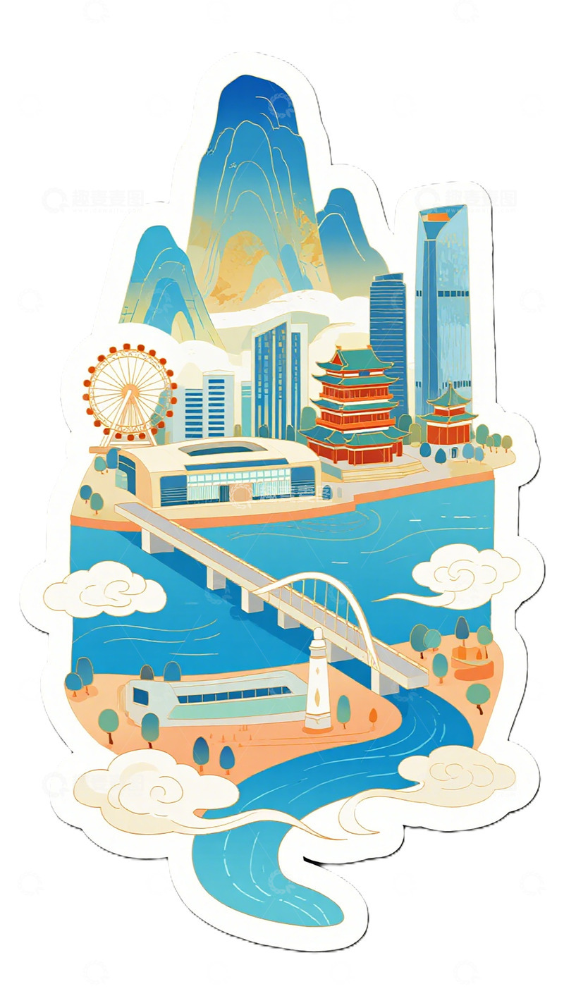 高清大图下载【趣麦麦图】城市风光插画标志