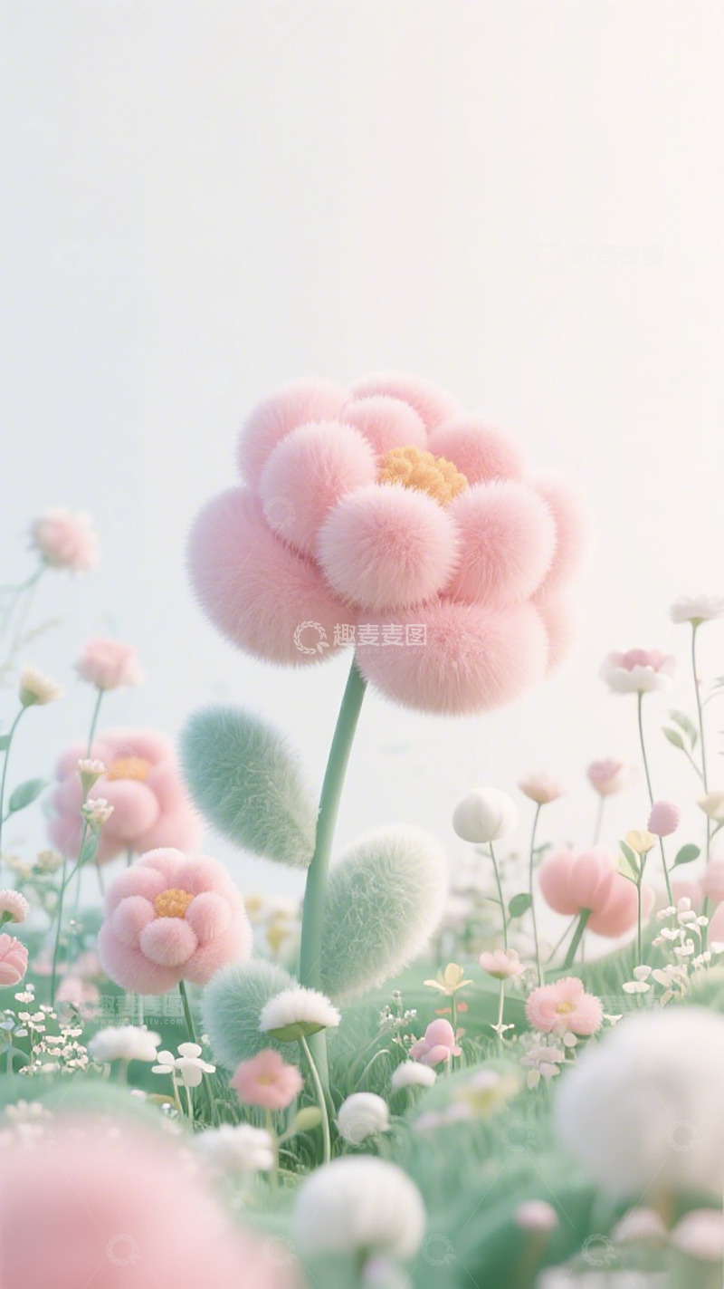 高清大图下载【趣麦麦图】梦幻花园毛茸茸花朵插画