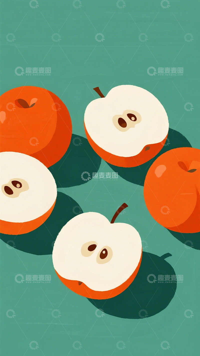 高清大图下载【趣麦麦图】扁平插画苹果水果设计