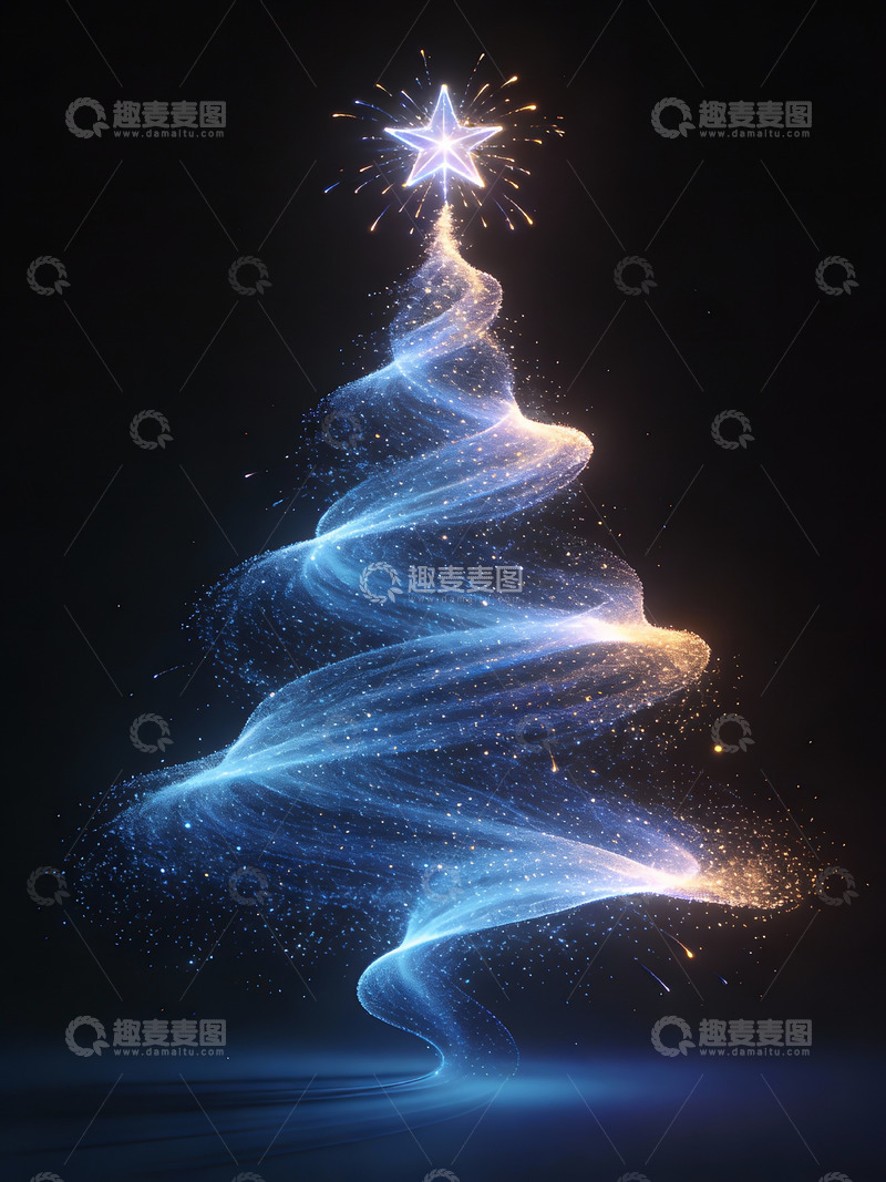 高清大图下载【趣麦麦图】梦幻蓝光圣诞树数字艺术