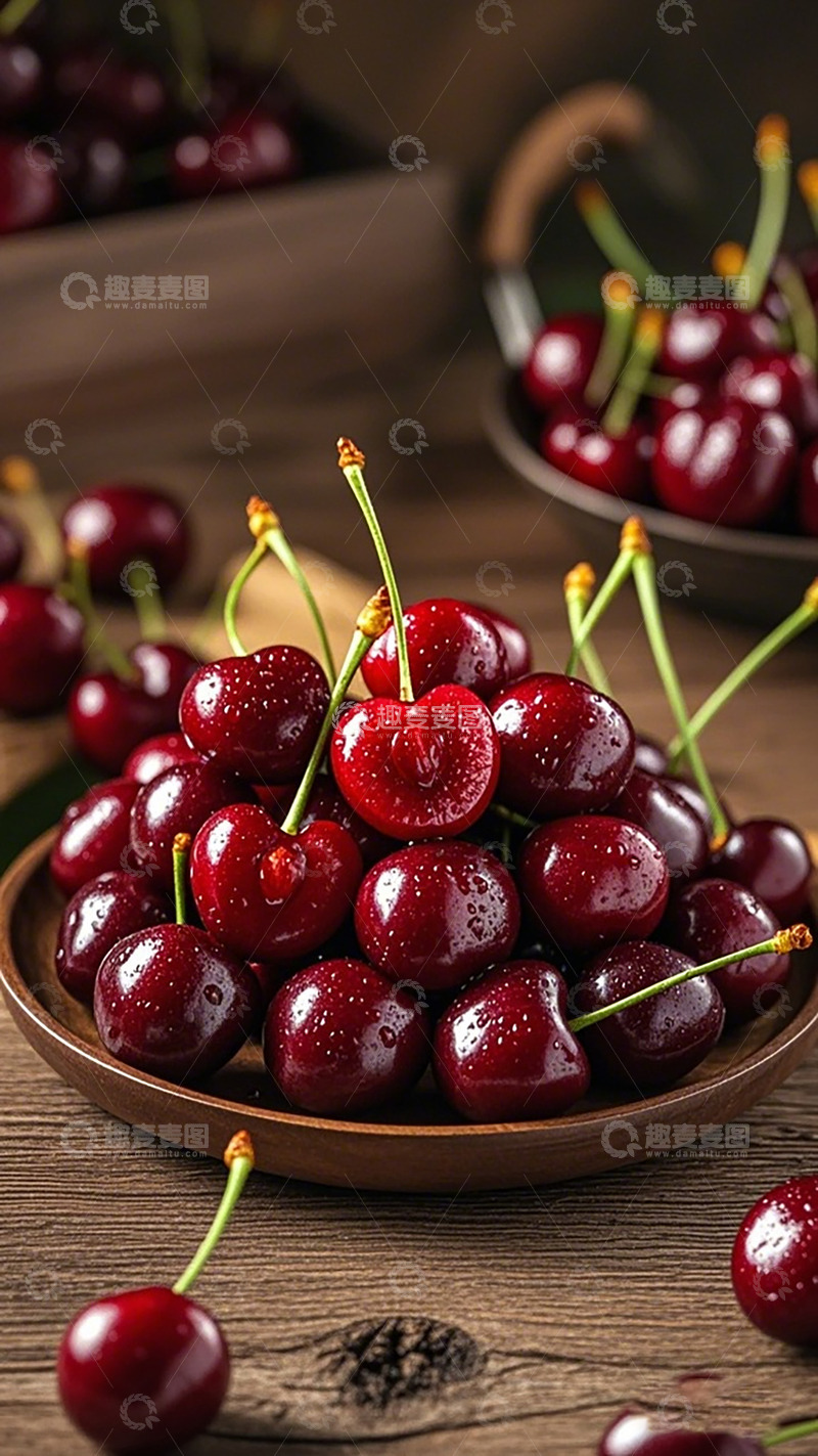 高清大图下载【趣麦麦图】木质盘樱桃新鲜水果美食摄影