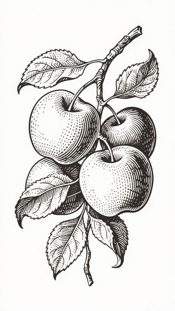 黑白线描苹果插画