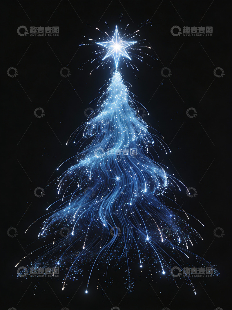 高清大图下载【趣麦麦图】蓝色星光圣诞树数字绘画