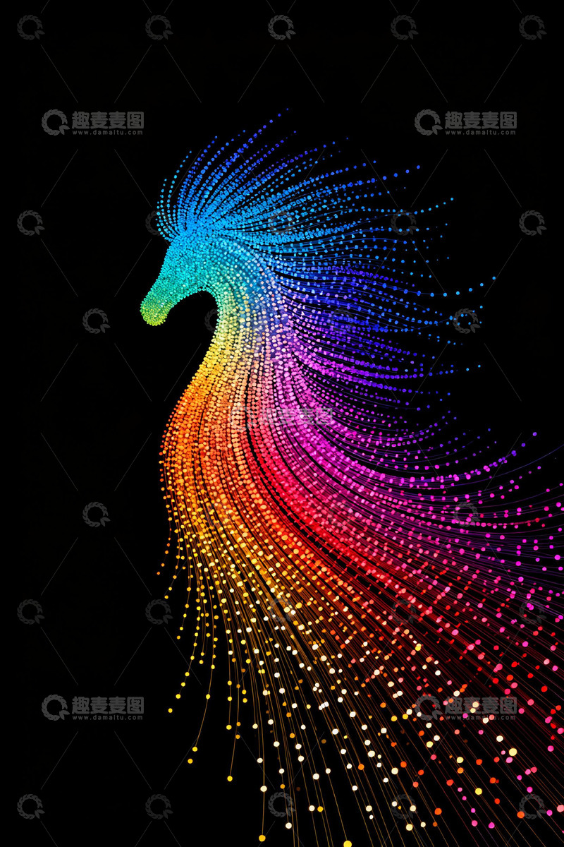 高清大图下载【趣麦麦图】彩虹点阵艺术孔雀