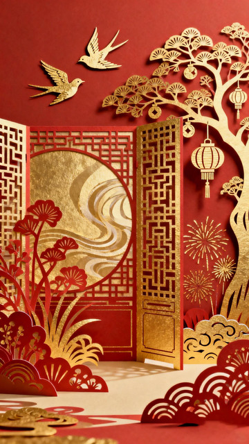 剪纸风春节喜庆装饰设计素材