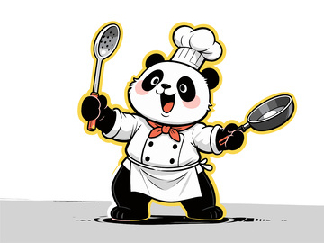 卡通熊猫厨师形象设计插画