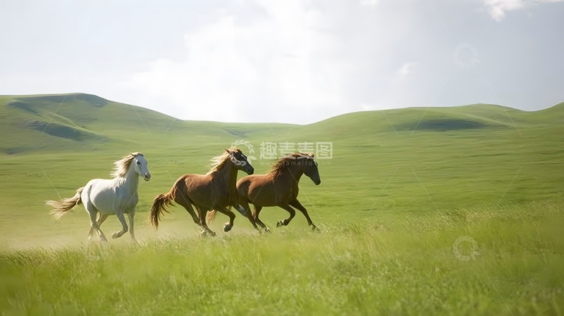 高清大图下载【趣麦麦图】草原奔马风光摄影