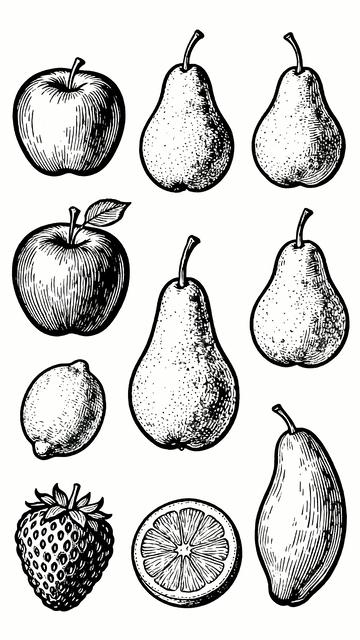 版画风格白描水果插画2