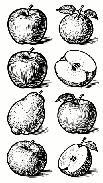 版画风格白描水果插画3