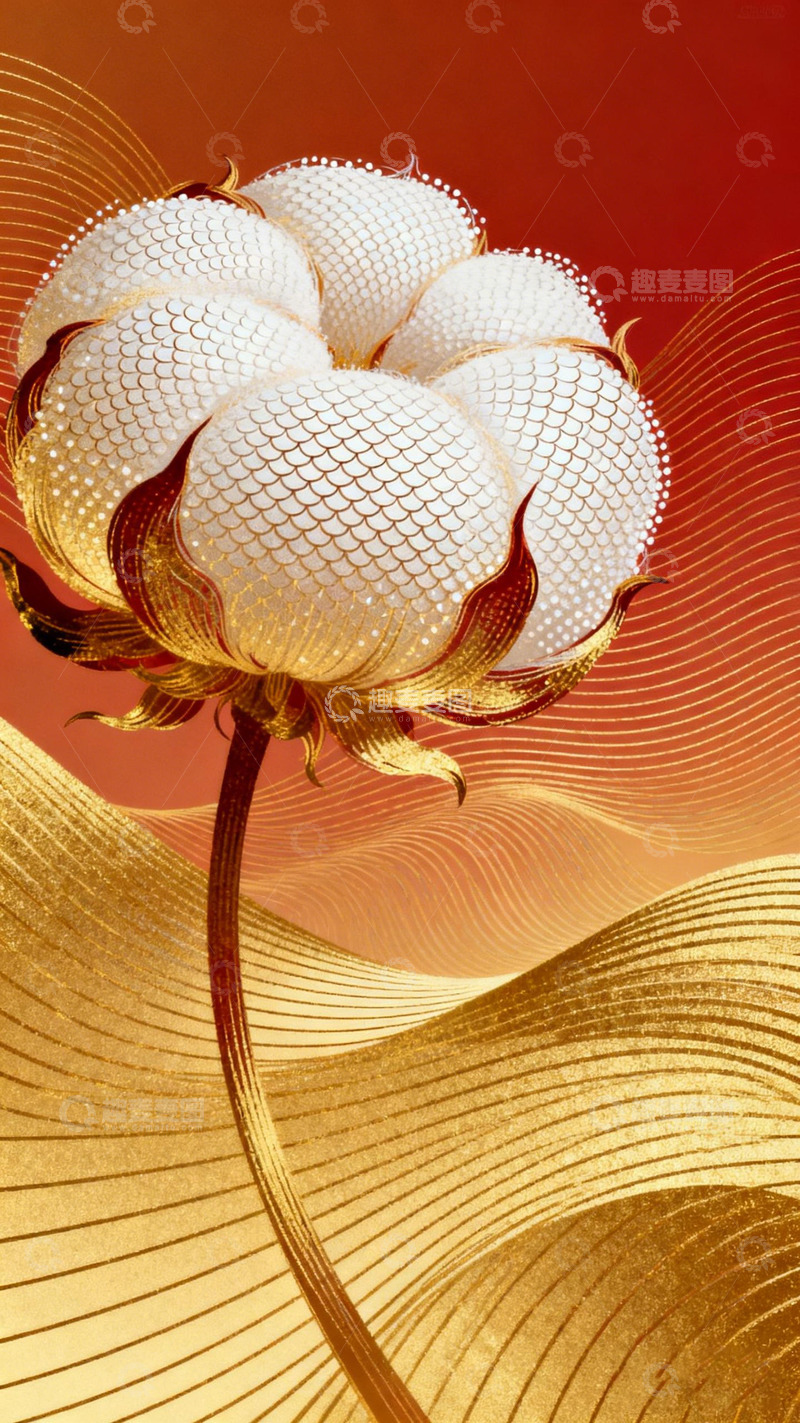 高清大图下载【趣麦麦图】金白相间花卉艺术图案设计