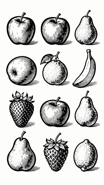 版画风格白描水果插画1