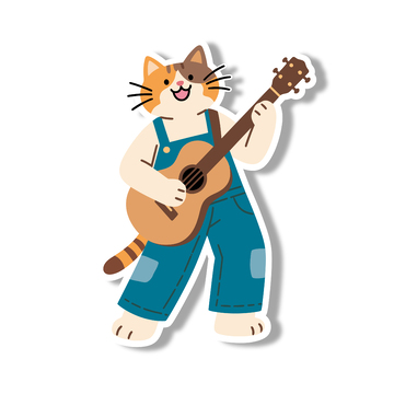 卡通猫咪吉他演奏贴纸