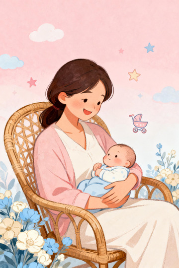 温馨母爱插画婴儿母亲图案