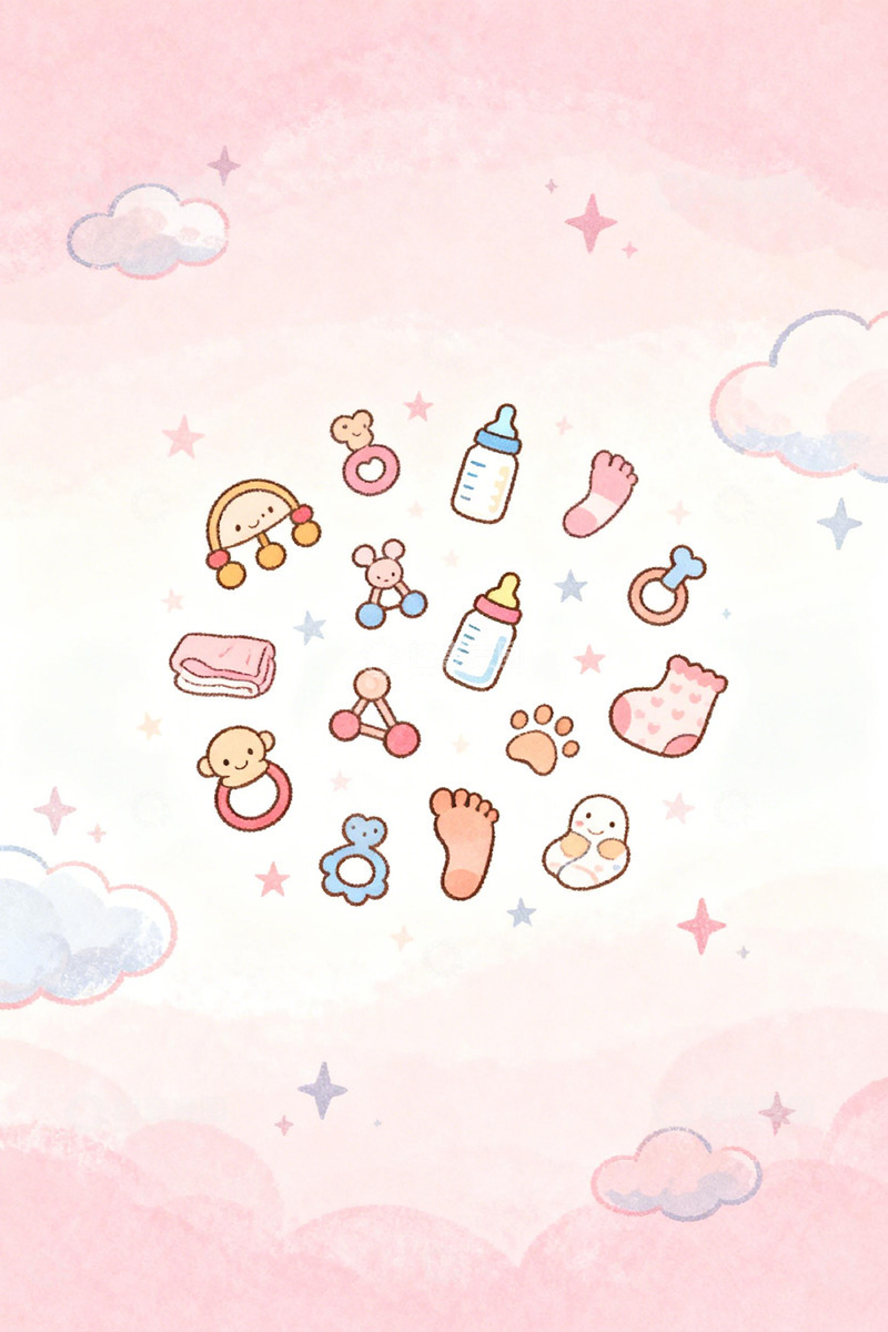 高清大图下载【趣麦麦图】粉色卡通婴儿玩具图案背景