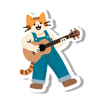 卡通猫咪吉他演奏贴纸设计元素
