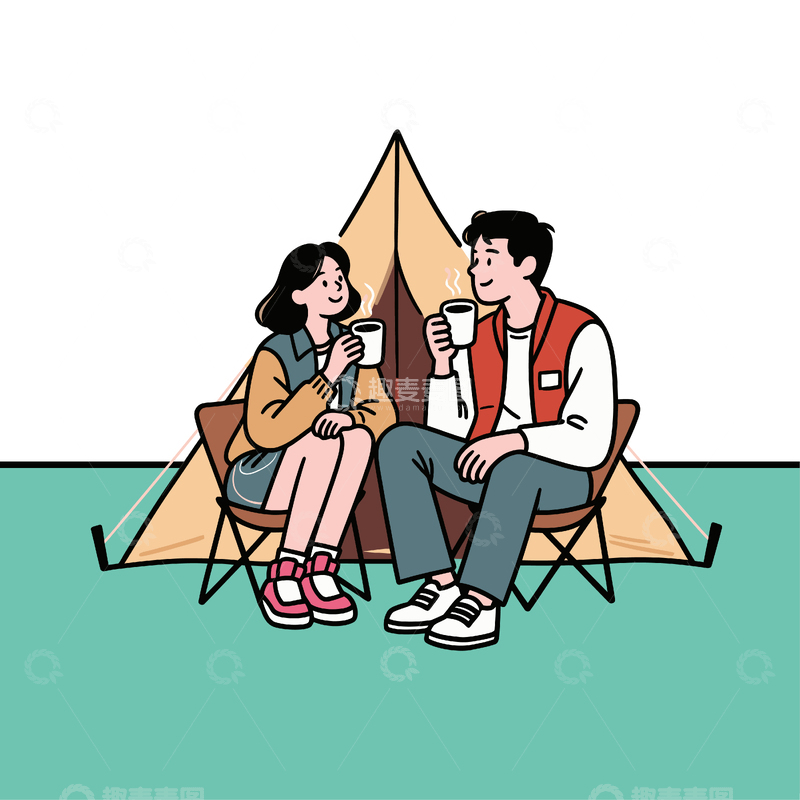 源文件下载【趣麦麦图】露营休闲插画