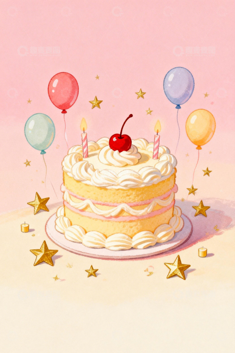 高清大图下载【趣麦麦图】卡通风生日蛋糕插画