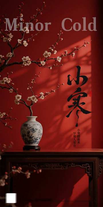 古风小寒瓷瓶梅花图