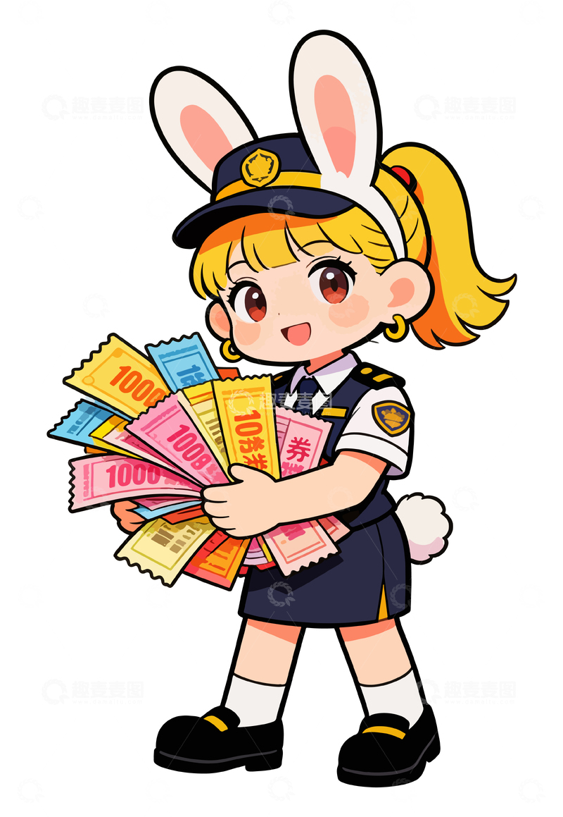 源文件下载【趣麦麦图】-卡通兔售票员持券插画