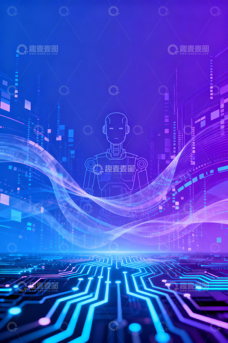 高清大图下载【趣麦麦图】未来科技城市机器人插画
