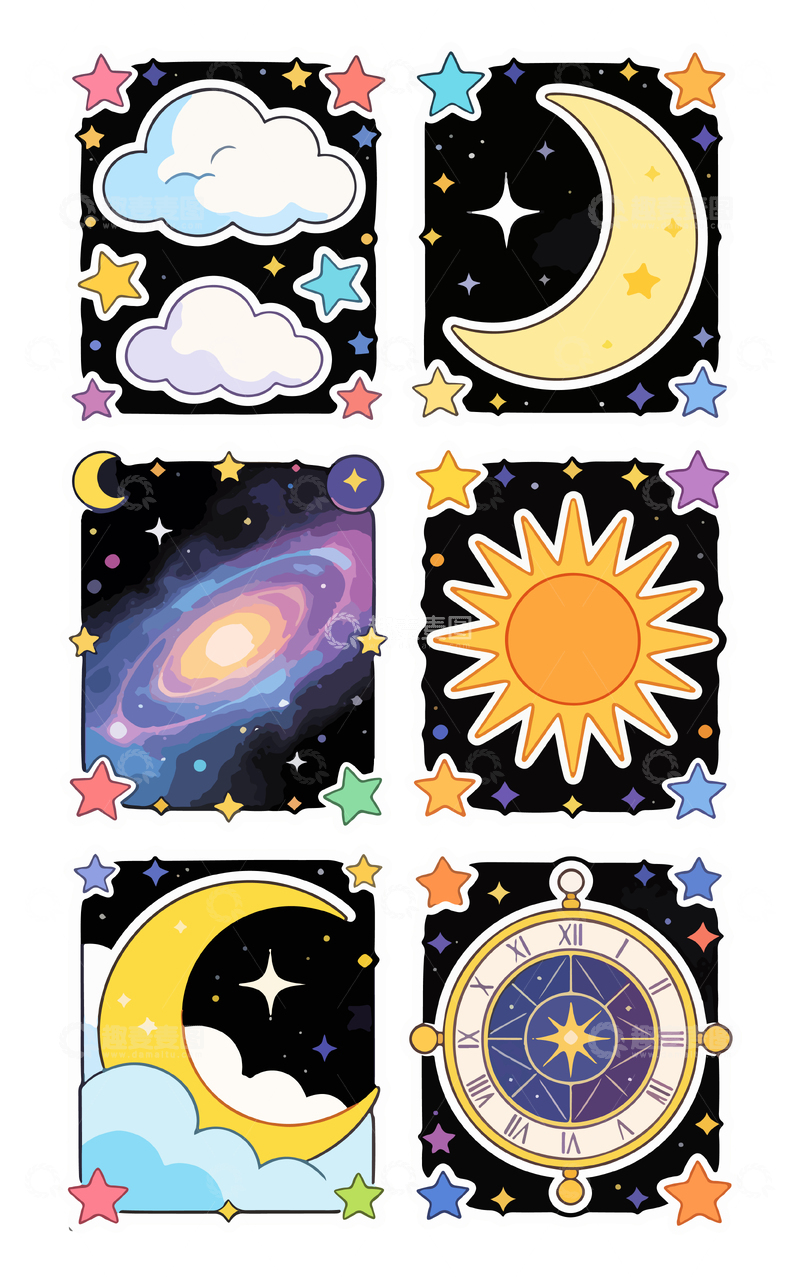源文件下载【趣麦麦图】星空主题卡通贴纸插画