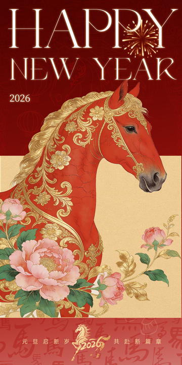 新年贺图骏马牡丹设计