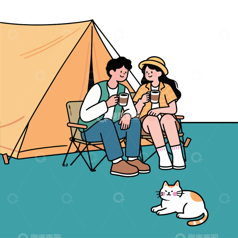 源文件下载【趣麦麦图】露营休闲时光插画