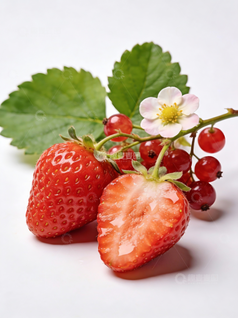 源文件下载【趣麦麦图】带叶子的新鲜草莓4