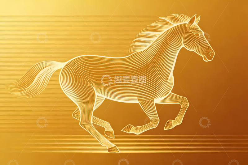 源文件下载【趣麦麦图】金色线条骏马1