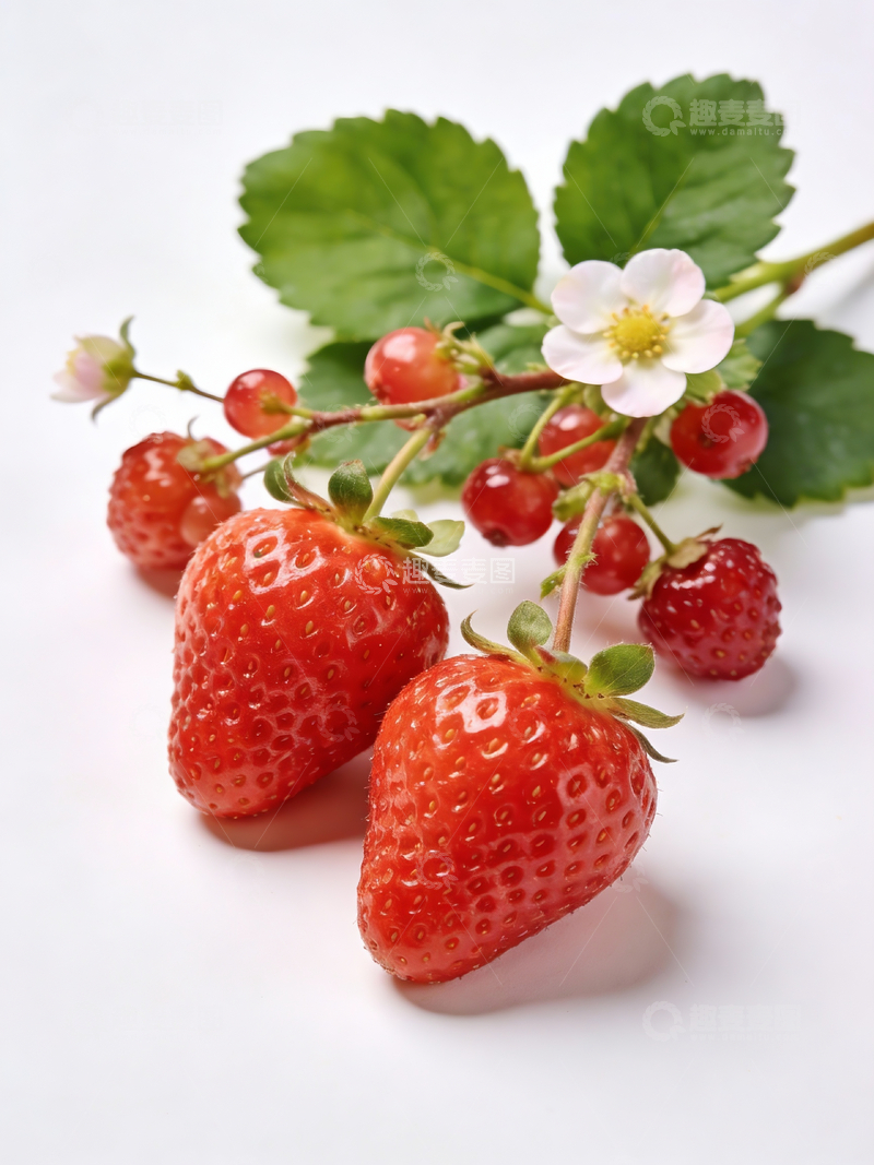 源文件下载【趣麦麦图】带叶子的新鲜草莓1